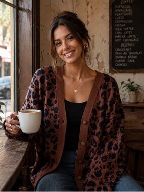 Vintage Babette and Partners Leopard Oversized Cardigan 100% Cotton Made in USA
